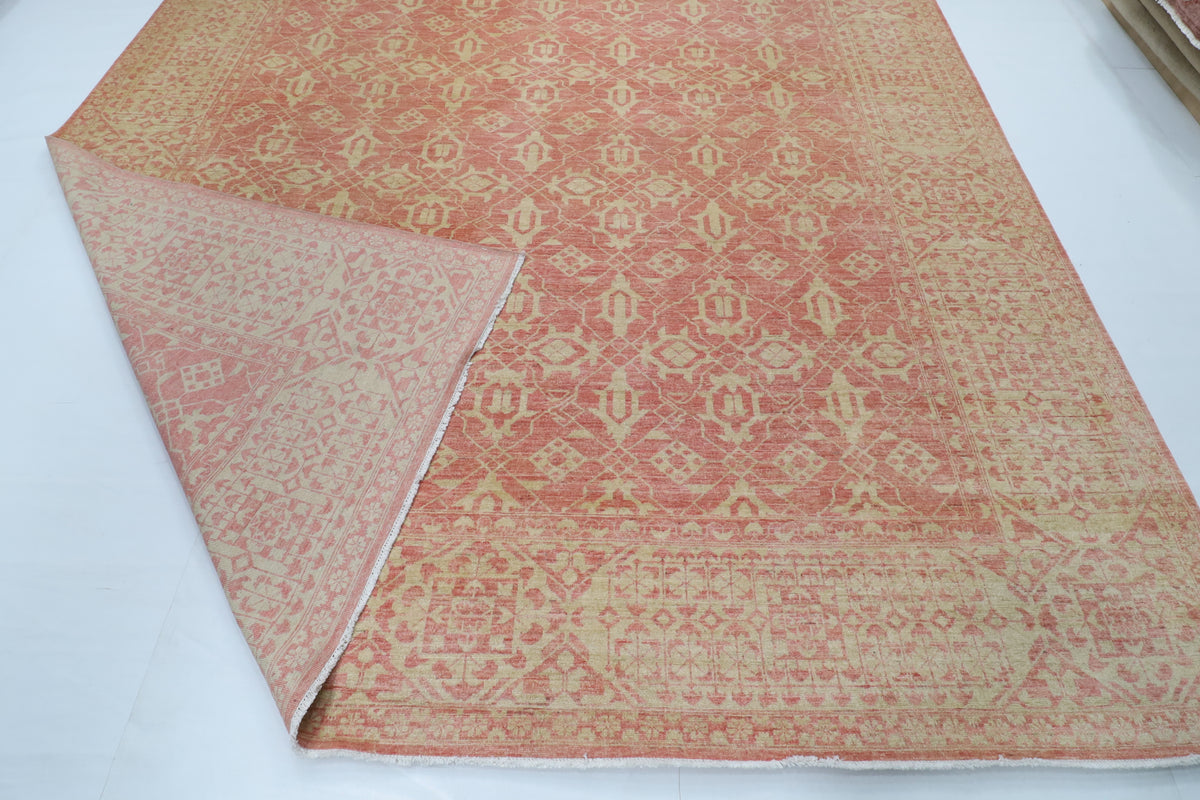 306 x 420 cm | Floral Pink Design Hand Knotted Wool Afghan Carpet