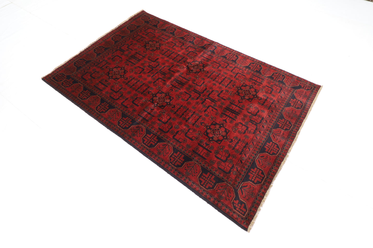 127 x 193 cm | Red Khal Mohammadi Afghan Tribal Hand Knotted Wool Carpet