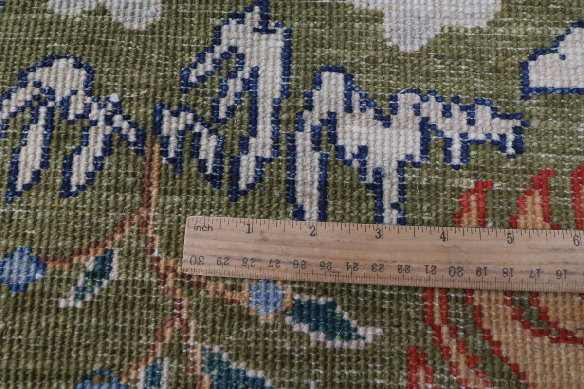 204 x 297 cm | Birds Green Hand Knotted Wool Afghan Carpet