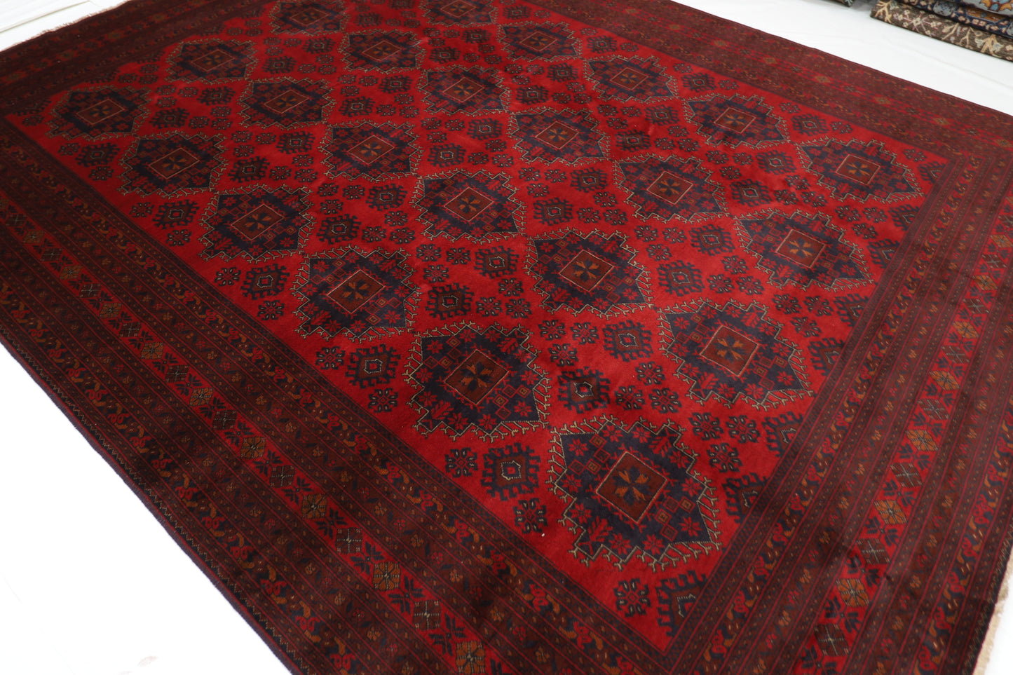 302 x 386 cm | Red Khal Mohammadi Afghan Tribal Hand Knotted Wool Carpet