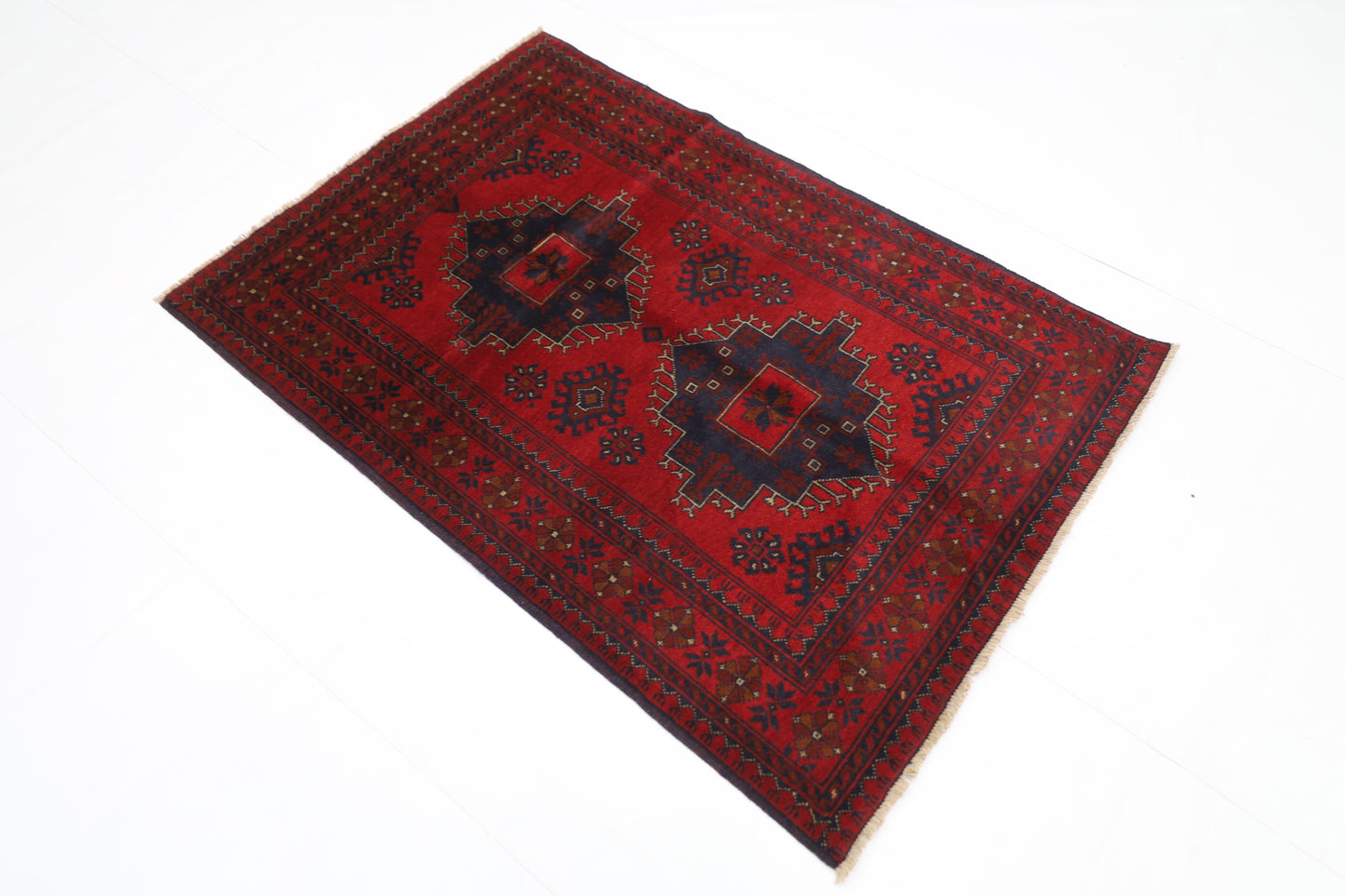 100 x 147 cm | Red Khal Mohammadi Afghan Tribal Hand Knotted Wool Carpet