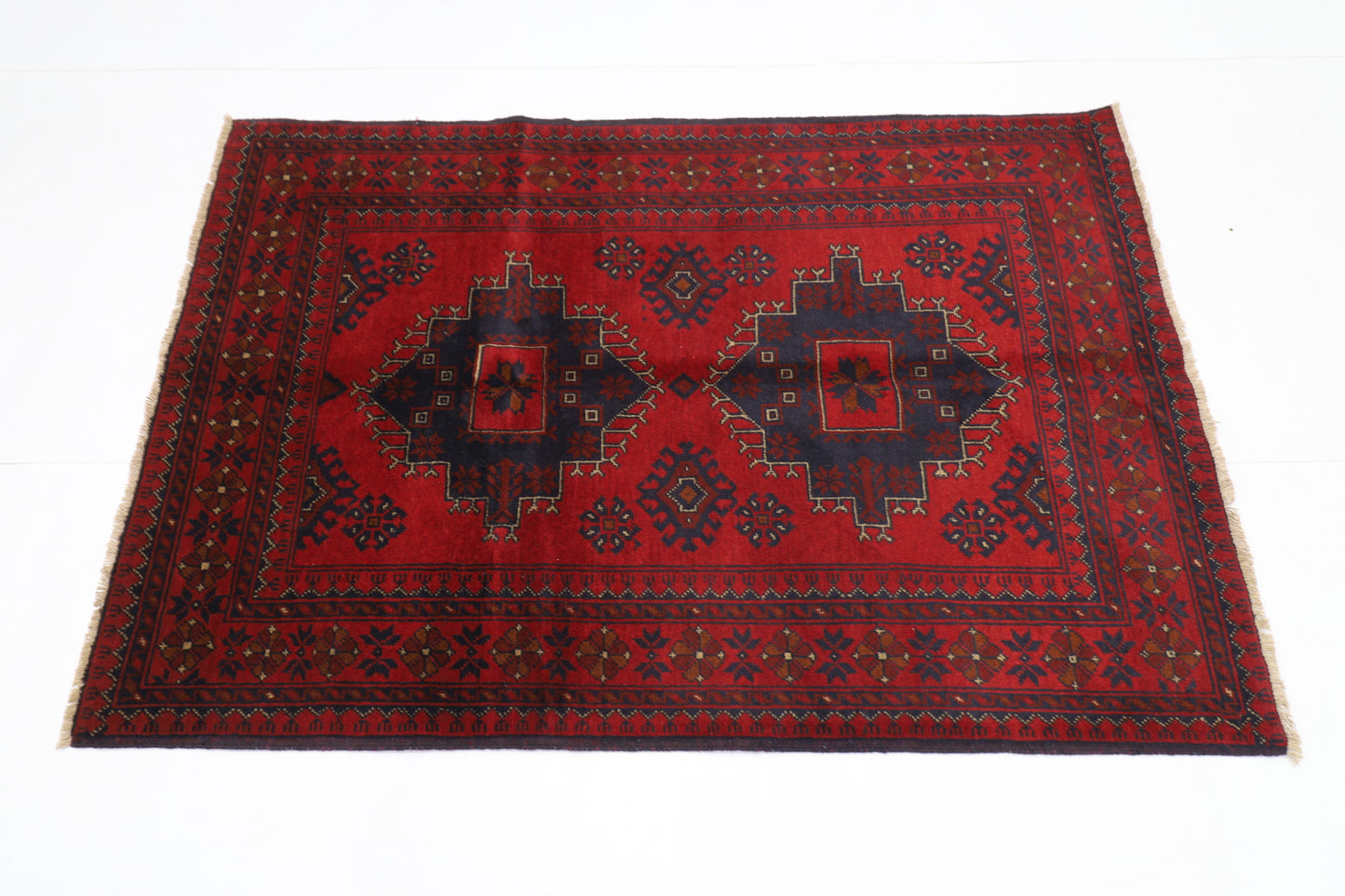 100 x 147 cm | Red Khal Mohammadi Afghan Tribal Hand Knotted Wool Carpet