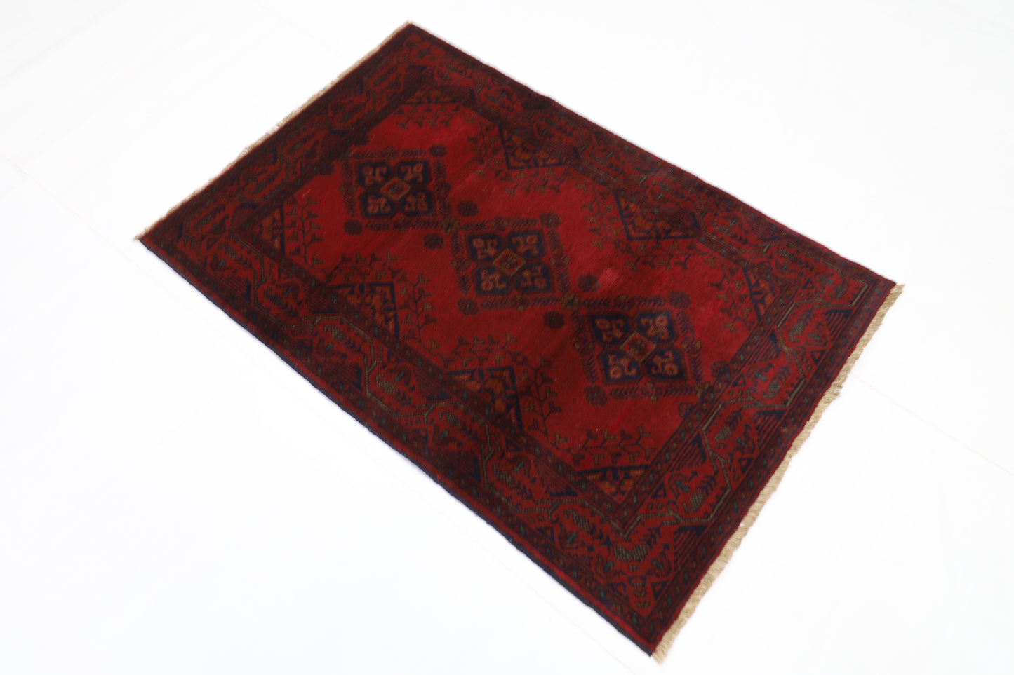 81 x 122 cm | Red Khal Mohammadi Afghan Tribal Hand Knotted Wool Carpet