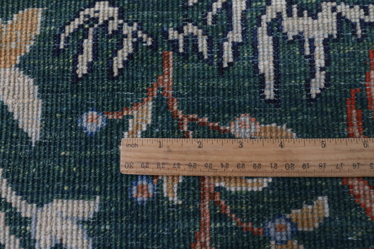 202 x 297 cm | Birds Green Hand Knotted Wool Afghan Carpet