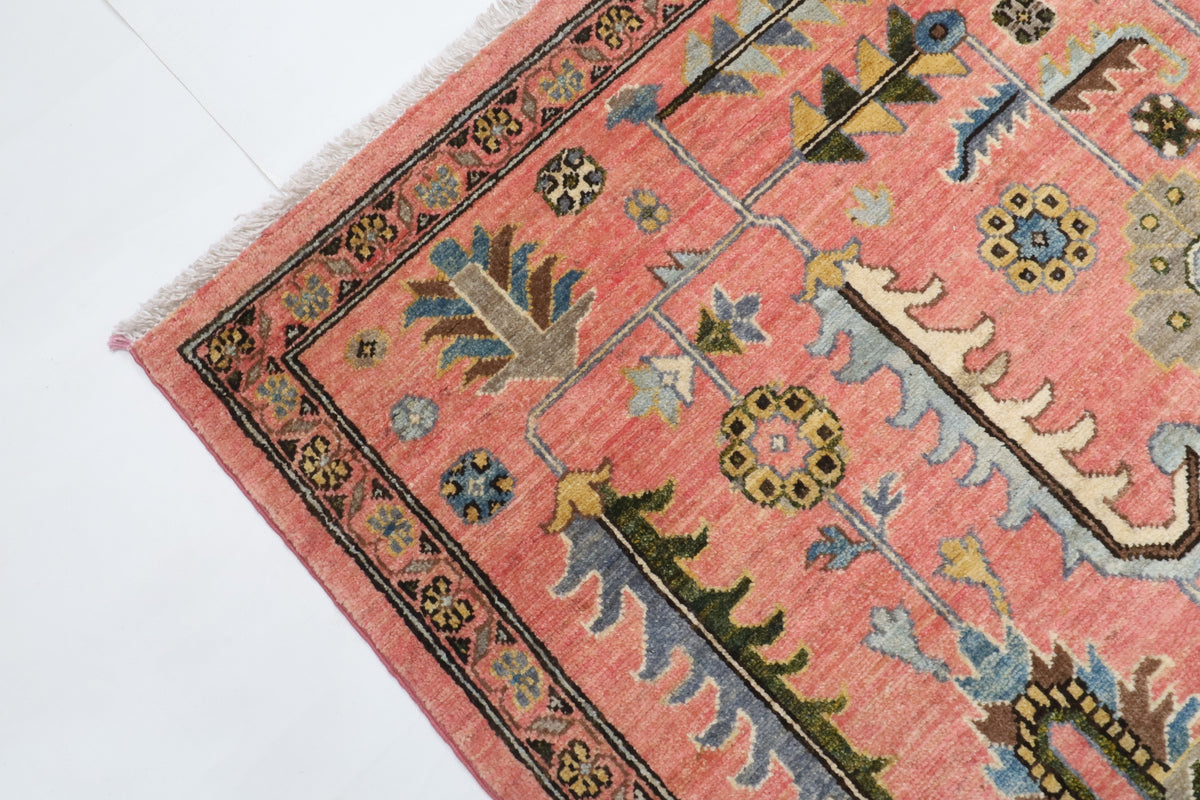 154 x 247 cm | Floral Pink Hand Knotted Wool Afghan Carpet