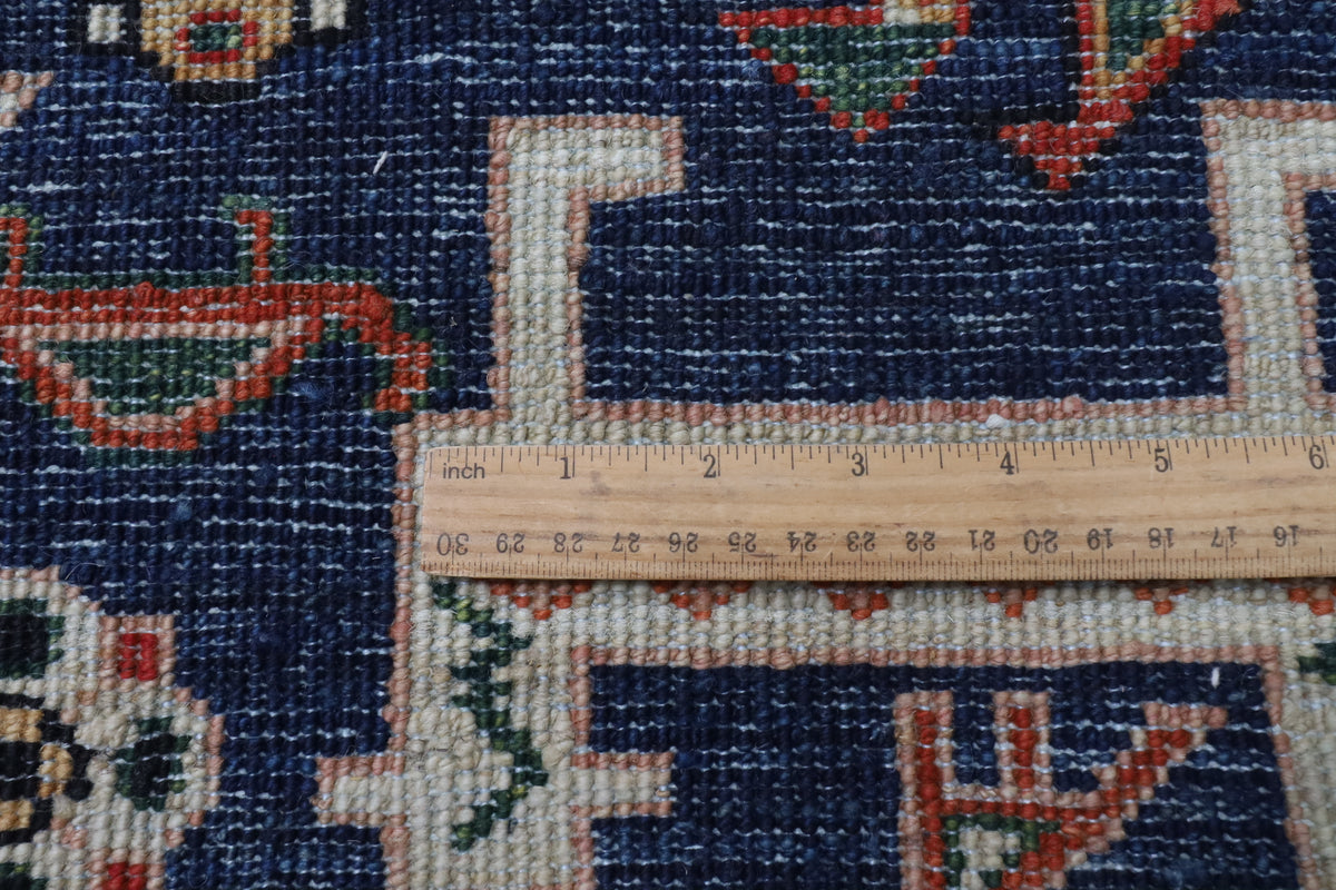 182 x 274 cm | Birds Navy Blue Hand Knotted Wool Afghan Carpet