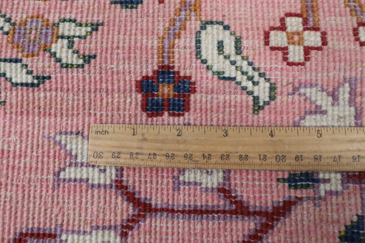 203 x 298 cm | Birds Pink Hand Knotted Wool Afghan Carpet