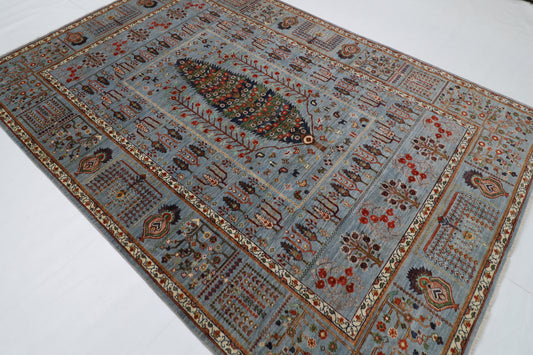 200 x 296 cm | Tree of life Gray Tribal Area Rug Afghan Hand Knotted veg Dye Wool carpet