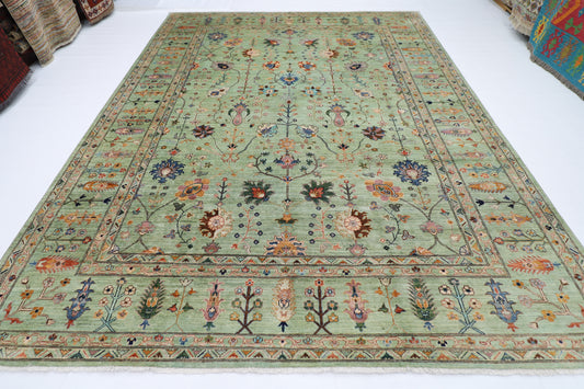 276 x 360 cm | Sultani Green Afghan Tribal Hand Knotted Wool Carpet .
