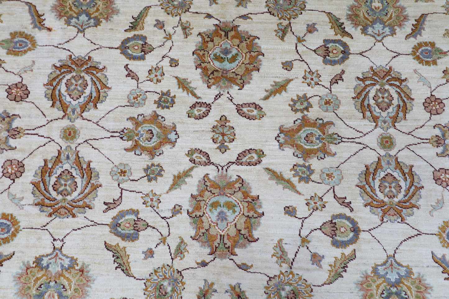 242 x 292 cm | Beige Floral Afghan Tribal Hand Knotted Wool Carpet