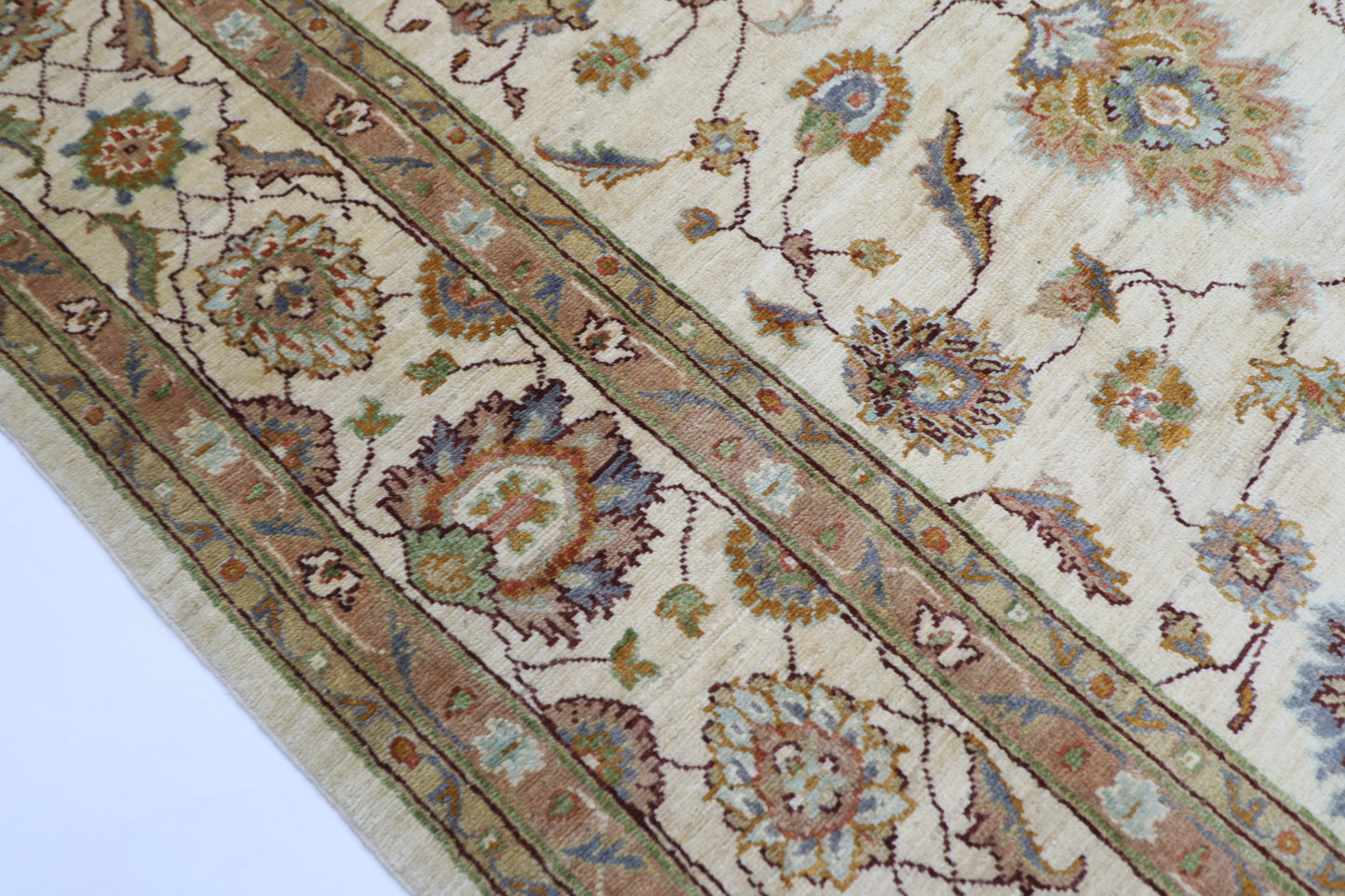 242 x 292 cm | Beige Floral Afghan Tribal Hand Knotted Wool Carpet