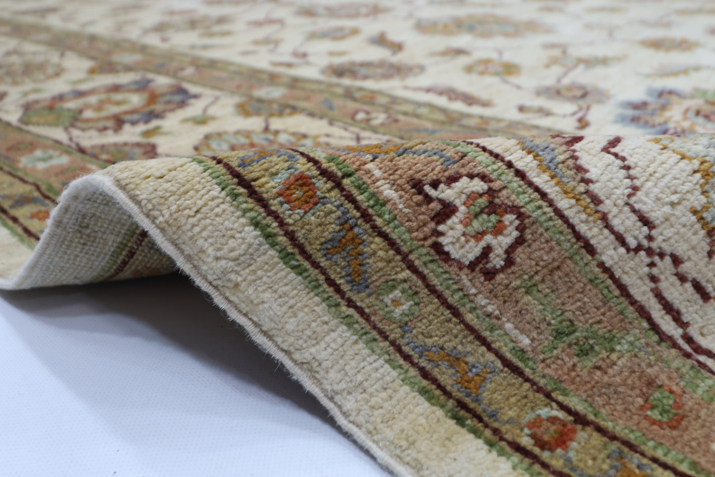 242 x 292 cm | Beige Floral Afghan Tribal Hand Knotted Wool Carpet