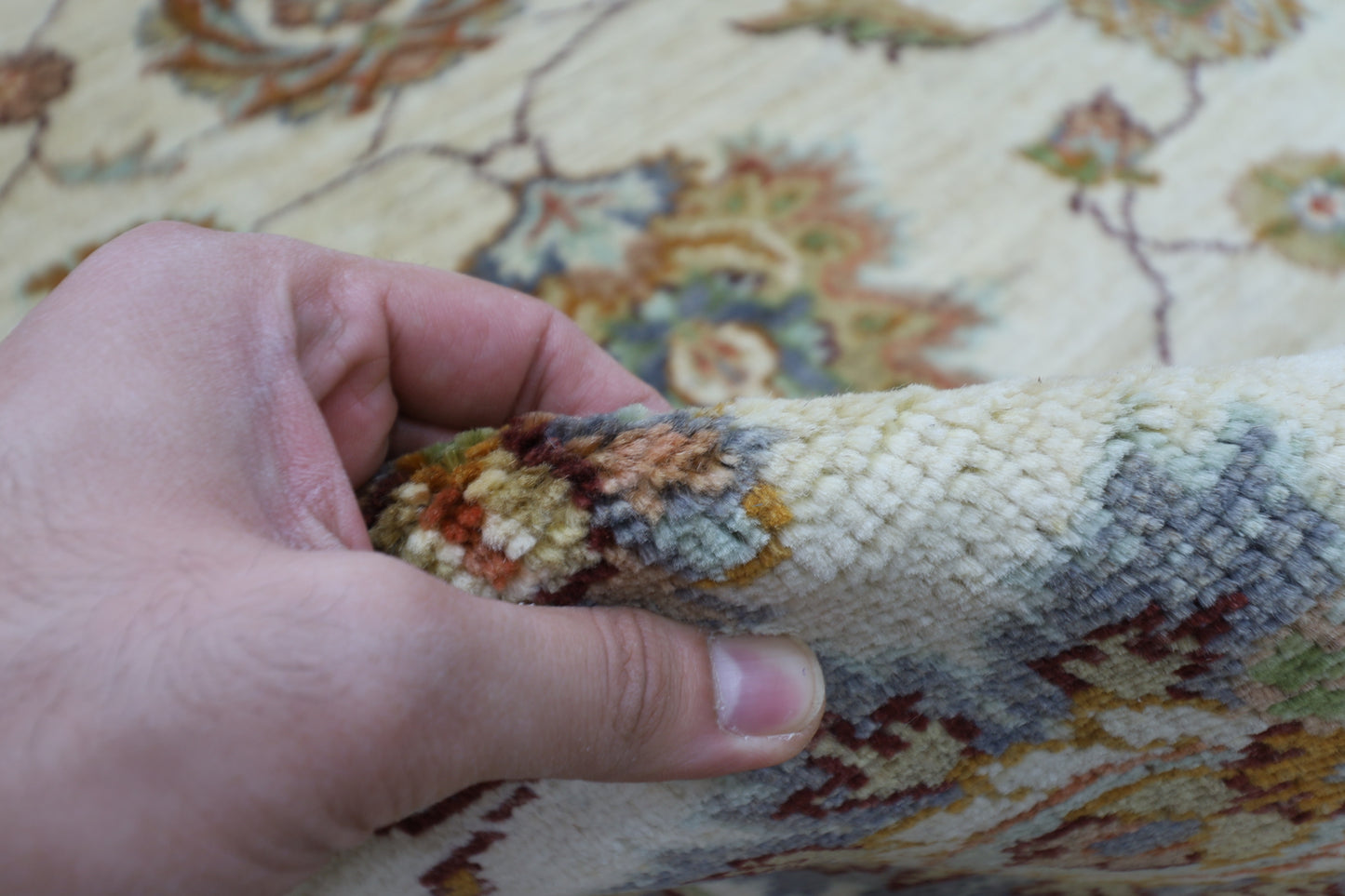 242 x 292 cm | Beige Floral Afghan Tribal Hand Knotted Wool Carpet