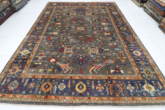 279 x 374 cm | Grey Afghan Tribal Hand Knotted Carpet