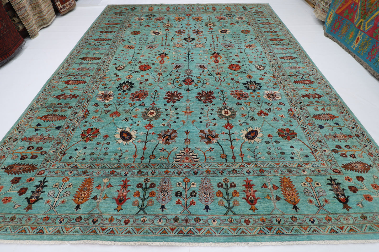 305 x 409 cm | Sultani Turquoise Afghan Tribal Hand Knotted Wool Carpet