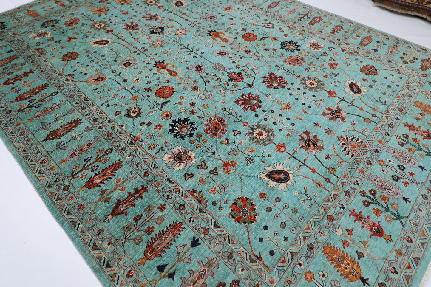 305 x 409 cm | Sultani Turquoise Afghan Tribal Hand Knotted Wool Carpet