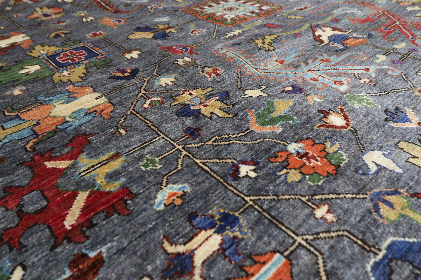 279 x 374 cm | Grey Afghan Tribal Hand Knotted Carpet