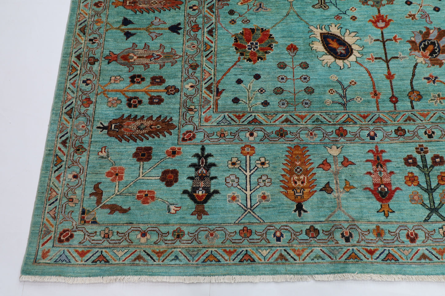 305 x 409 cm | Sultani Turquoise Afghan Tribal Hand Knotted Wool Carpet