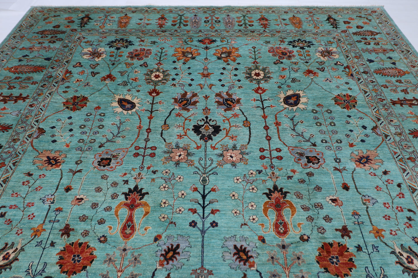 305 x 409 cm | Sultani Turquoise Afghan Tribal Hand Knotted Wool Carpet