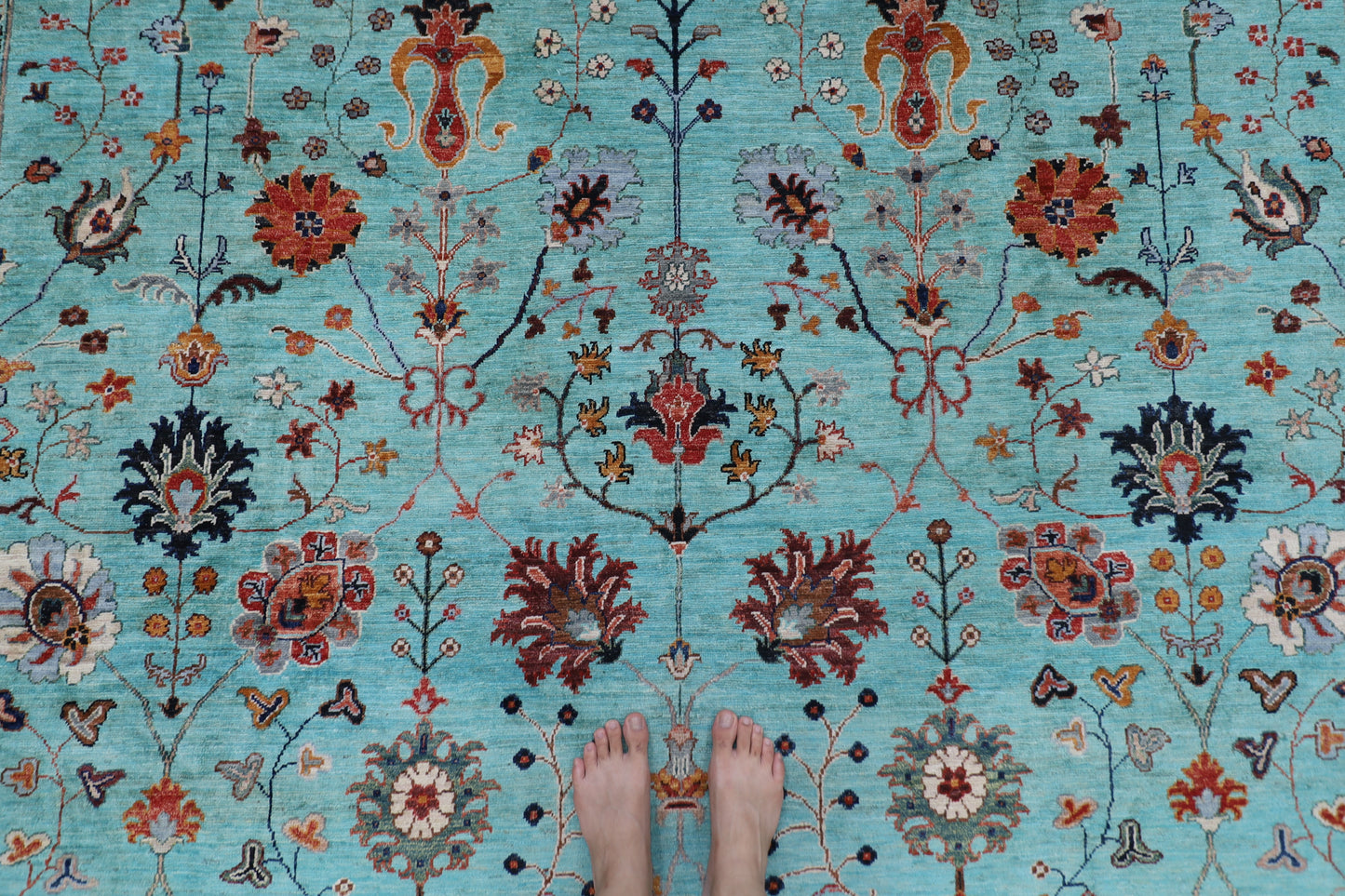 305 x 409 cm | Sultani Turquoise Afghan Tribal Hand Knotted Wool Carpet