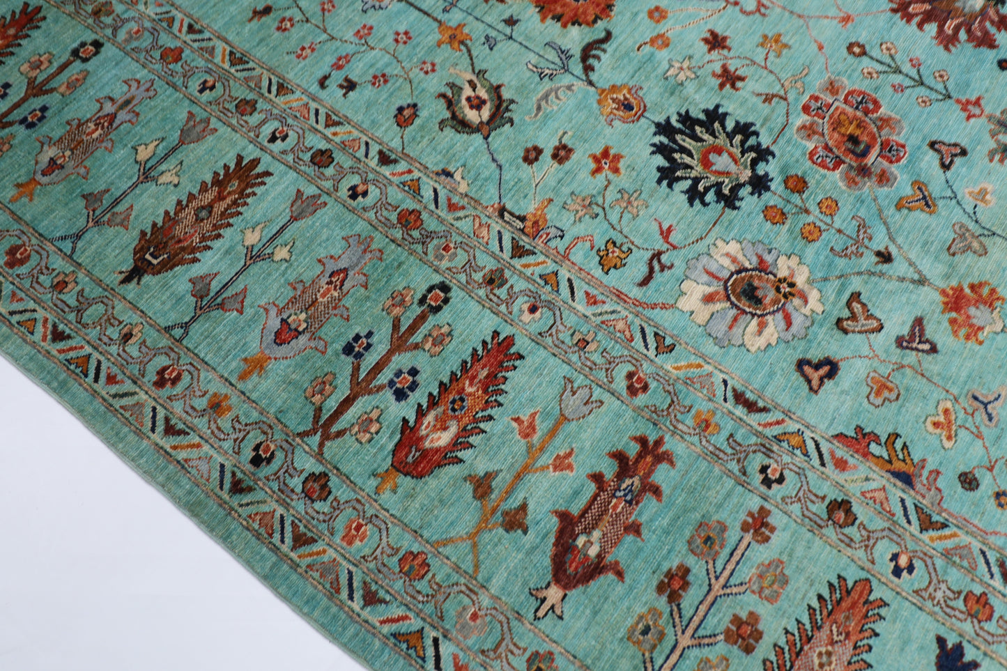305 x 409 cm | Sultani Turquoise Afghan Tribal Hand Knotted Wool Carpet