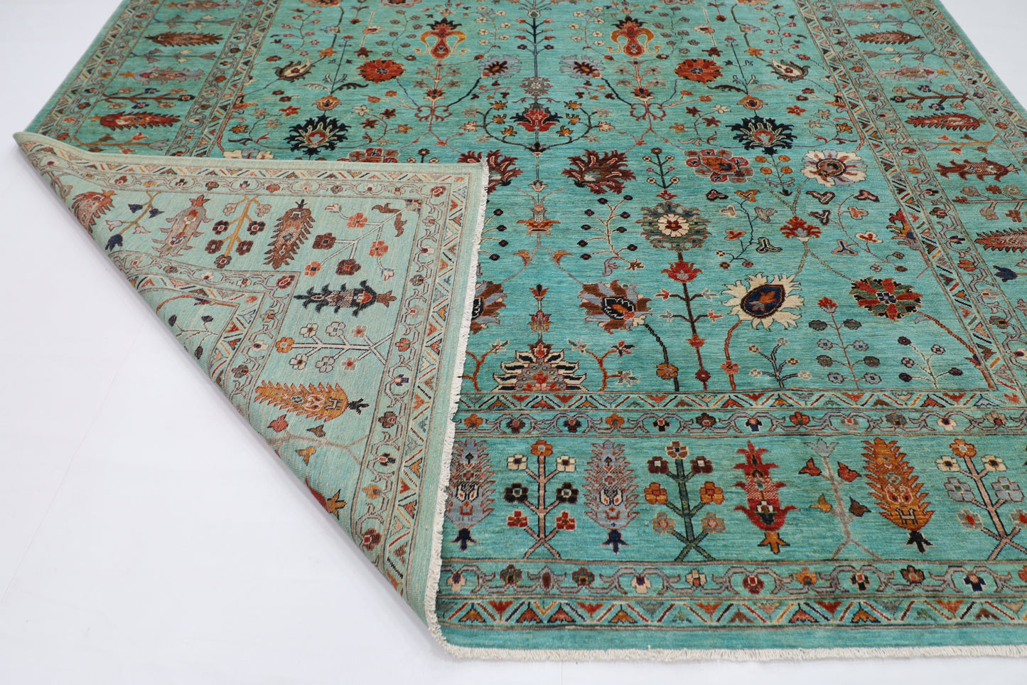 305 x 409 cm | Sultani Turquoise Afghan Tribal Hand Knotted Wool Carpet
