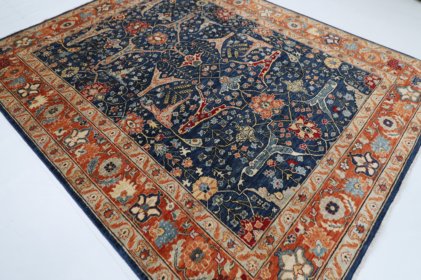 244 x 298 cm | Bidjar Navy Afghan Tribal Hand Knotted Wool Carpet