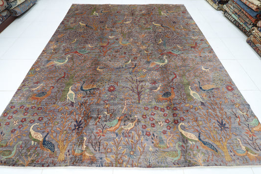 278 x 359 cm | Birds Afghan Tribal Hand Knotted Carpet