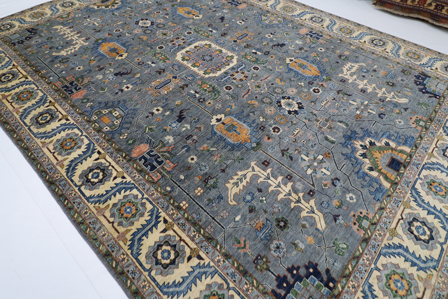299 x 419 cm | Blueish Grey Afghan Tribal Hand Knotted Wool Carpet