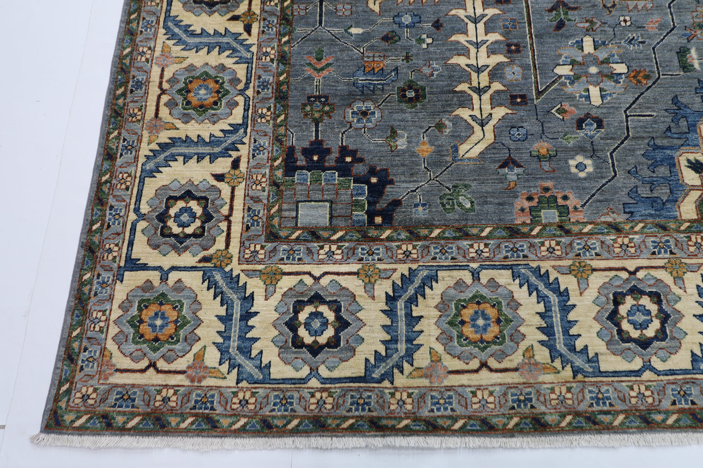 299 x 419 cm | Blueish Grey Afghan Tribal Hand Knotted Wool Carpet