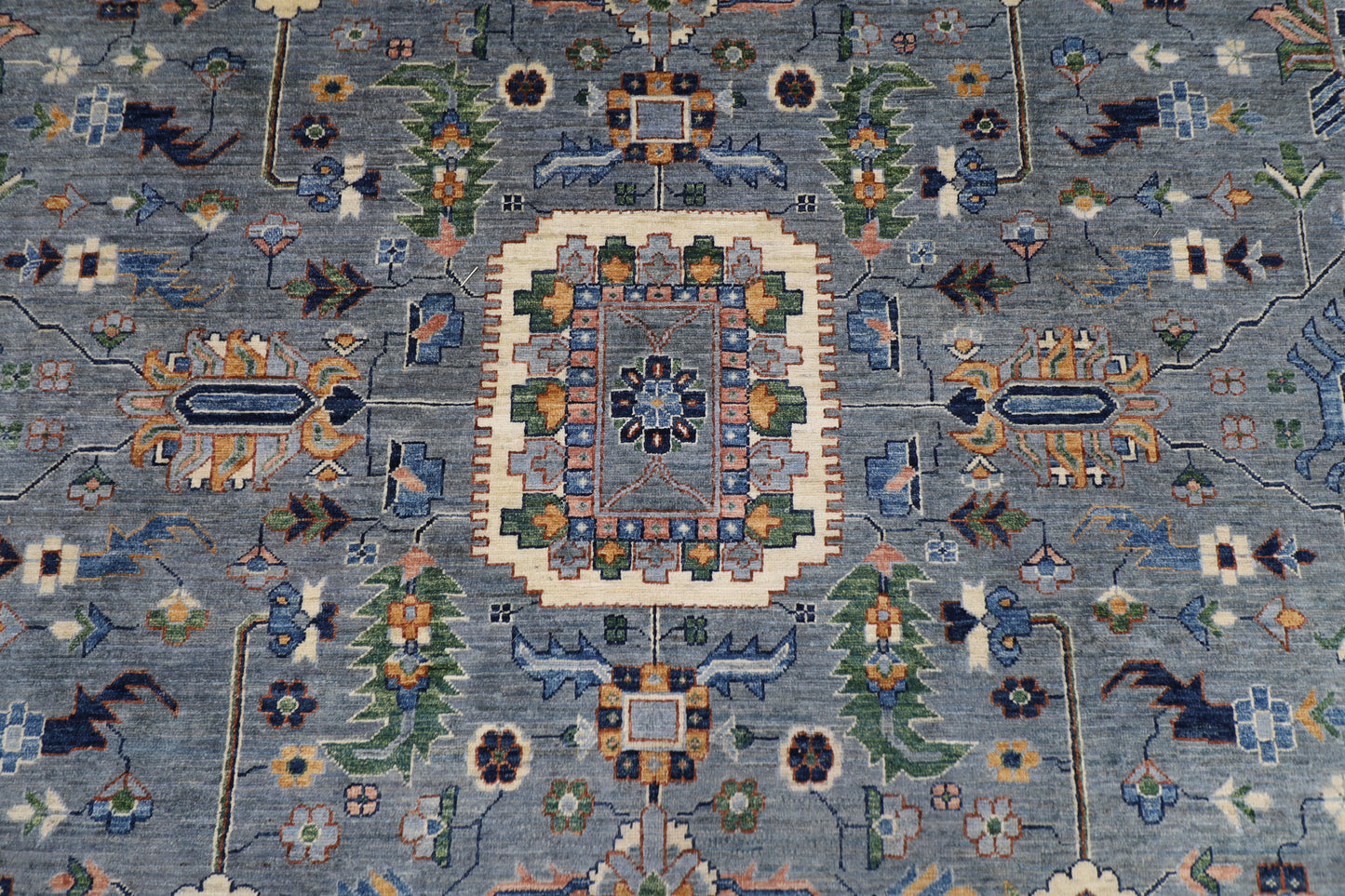 299 x 419 cm | Blueish Grey Afghan Tribal Hand Knotted Wool Carpet