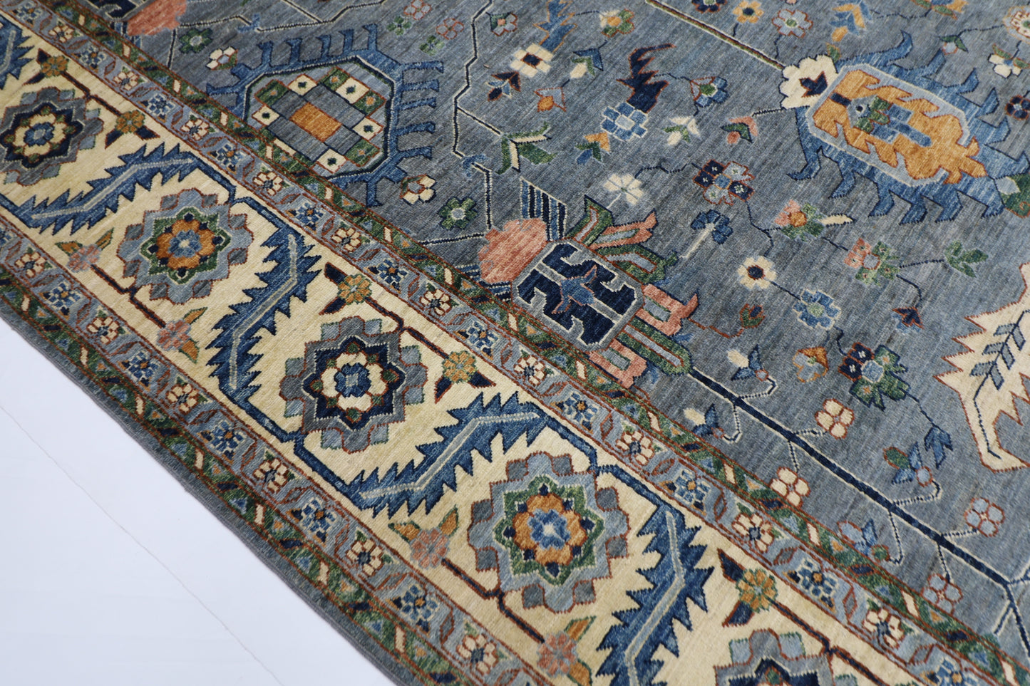 299 x 419 cm | Blueish Grey Afghan Tribal Hand Knotted Wool Carpet