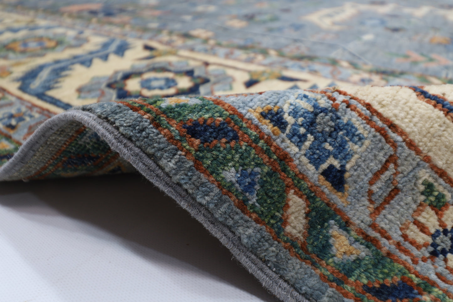 299 x 419 cm | Blueish Grey Afghan Tribal Hand Knotted Wool Carpet