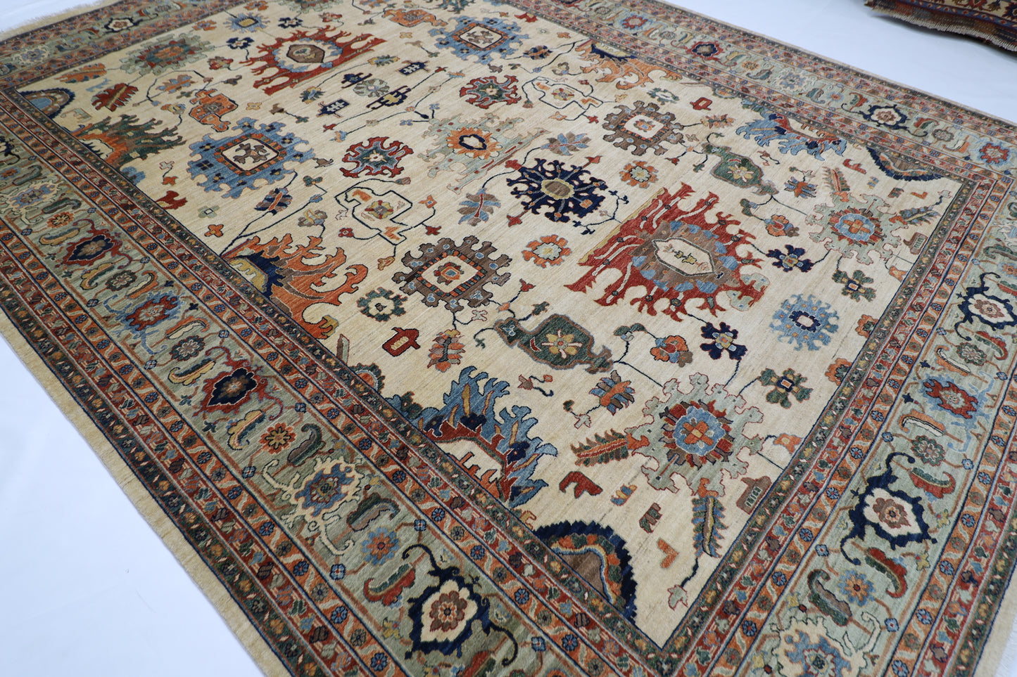 308 x 413 cm | Beige Afghan Tribal Hand Knotted Wool Carpet