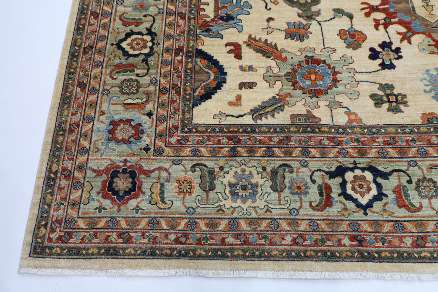308 x 413 cm | Beige Afghan Tribal Hand Knotted Wool Carpet