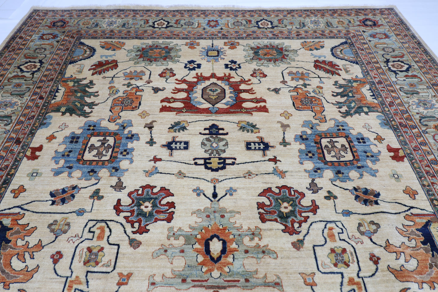 308 x 413 cm | Beige Afghan Tribal Hand Knotted Wool Carpet
