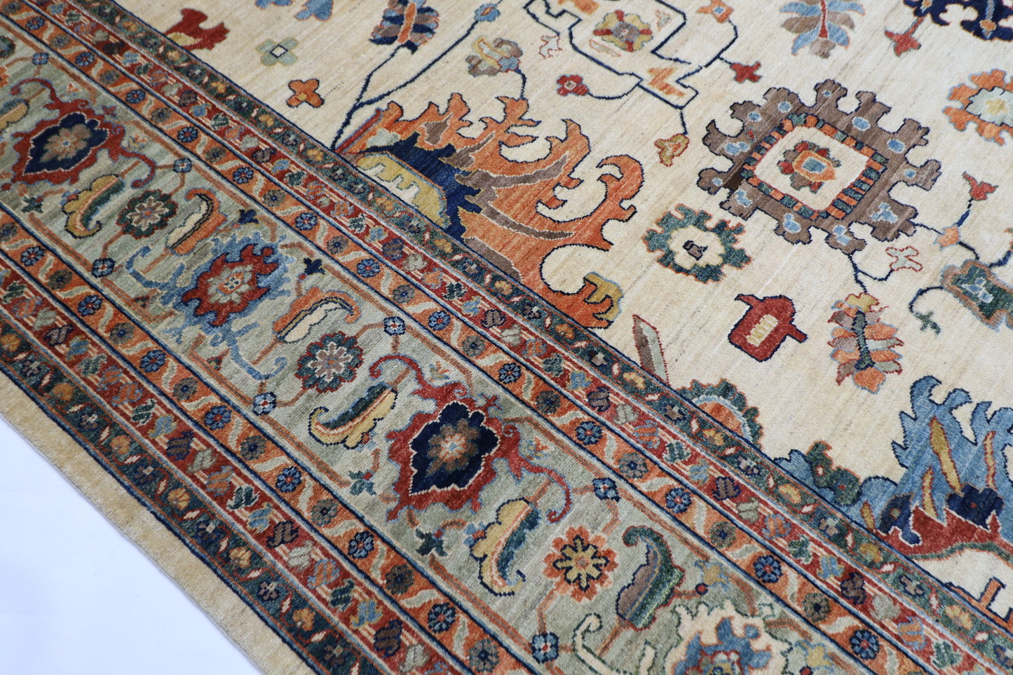 308 x 413 cm | Beige Afghan Tribal Hand Knotted Wool Carpet