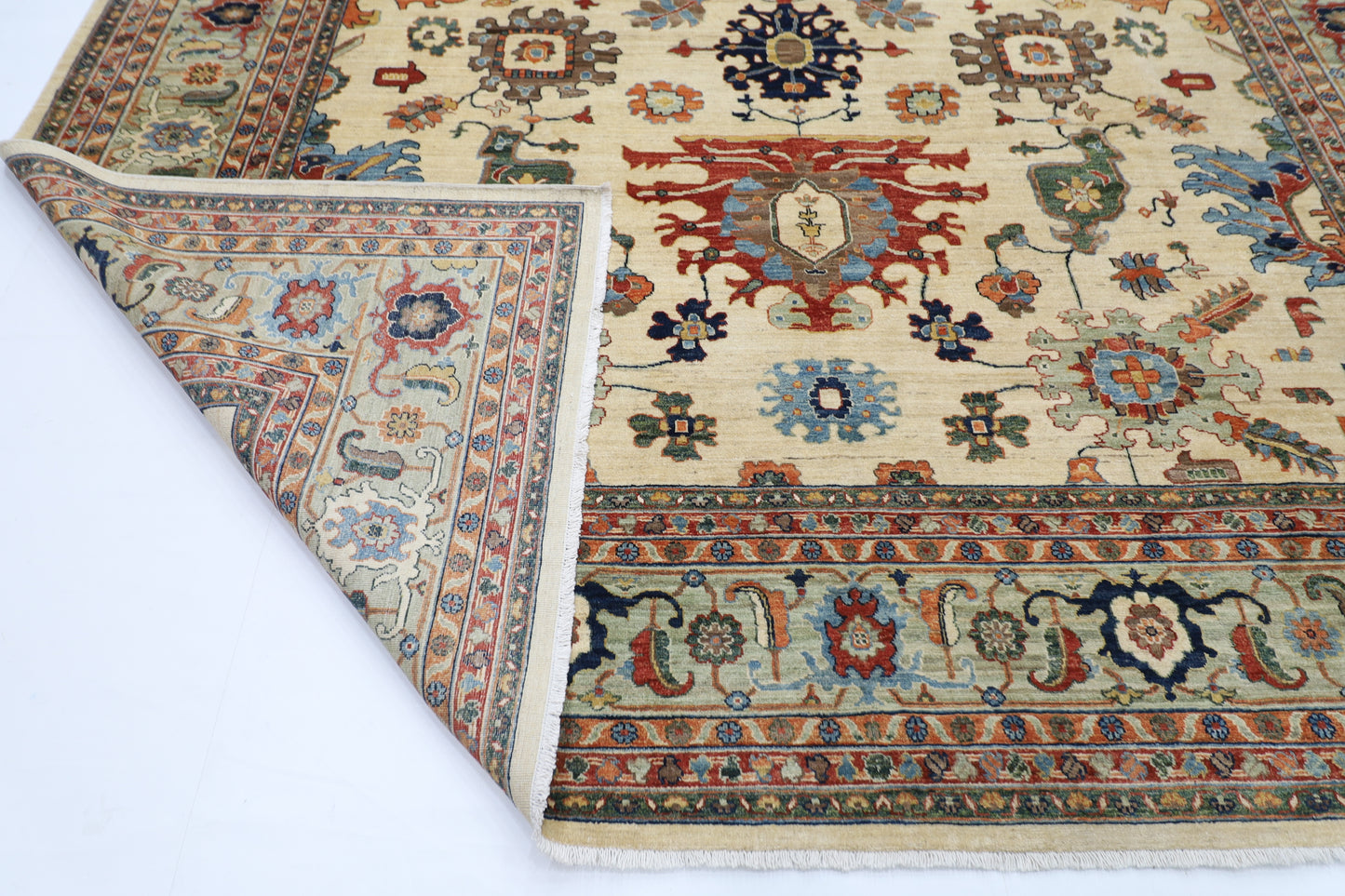 308 x 413 cm | Beige Afghan Tribal Hand Knotted Wool Carpet