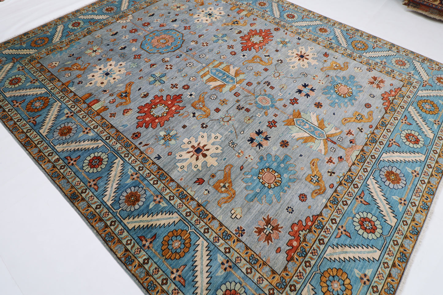 252 x 304 cm | Blueish Grey Afghan Tribal Hand Knotted Wool Carpet