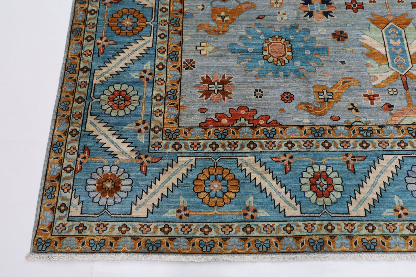 252 x 304 cm | Blueish Grey Afghan Tribal Hand Knotted Wool Carpet
