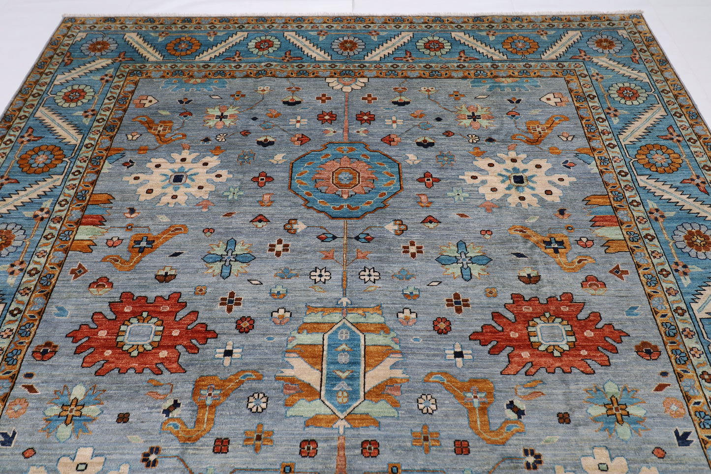 252 x 304 cm | Blueish Grey Afghan Tribal Hand Knotted Wool Carpet