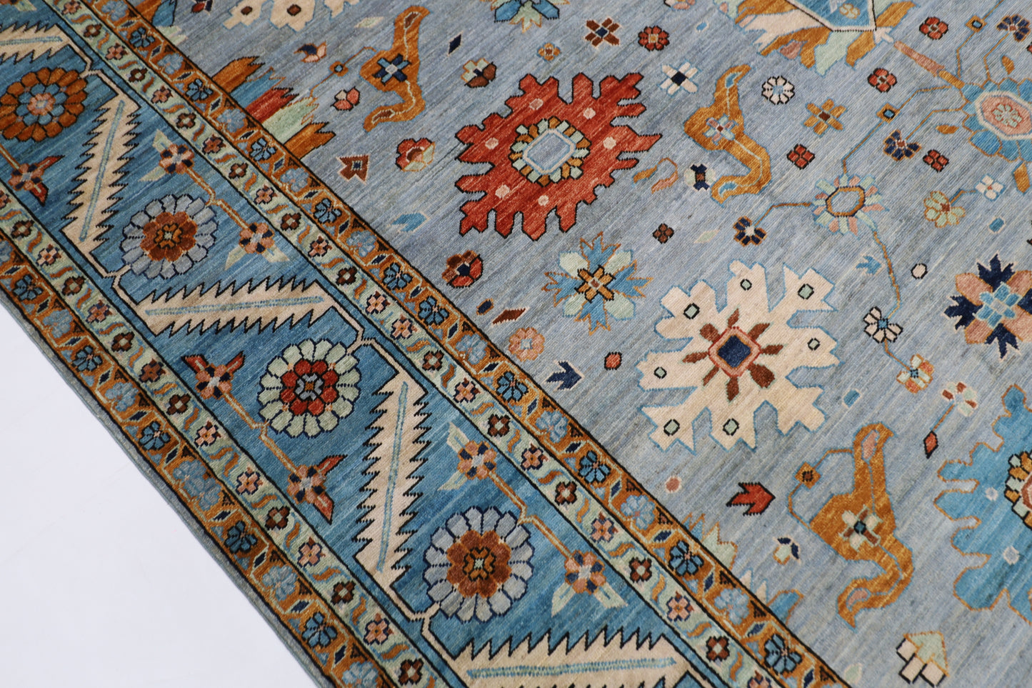 252 x 304 cm | Blueish Grey Afghan Tribal Hand Knotted Wool Carpet