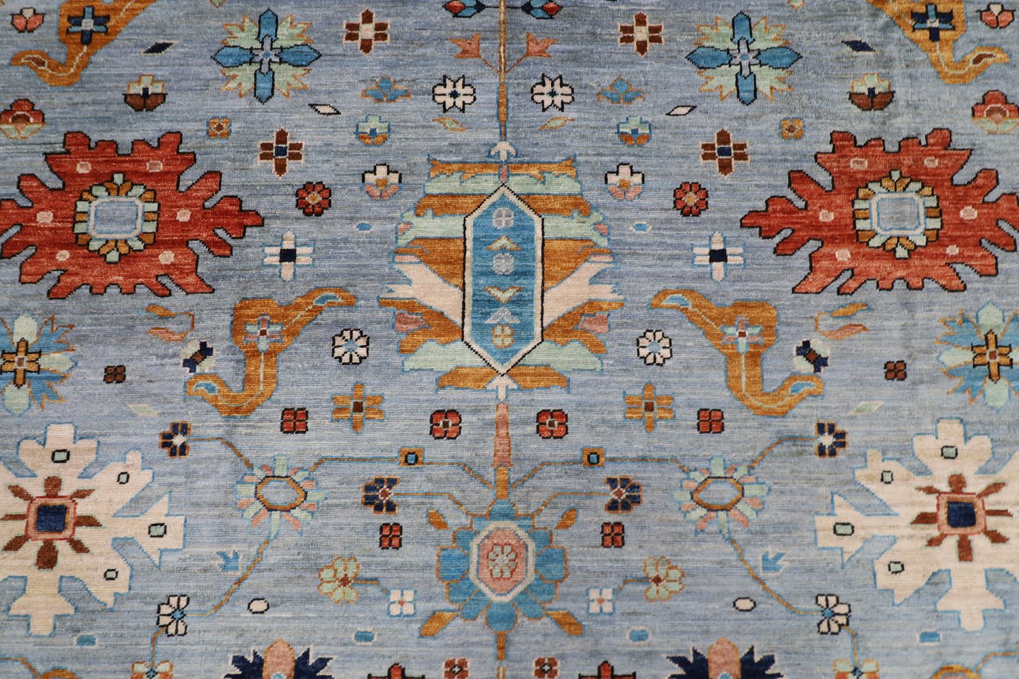 252 x 304 cm | Blueish Grey Afghan Tribal Hand Knotted Wool Carpet