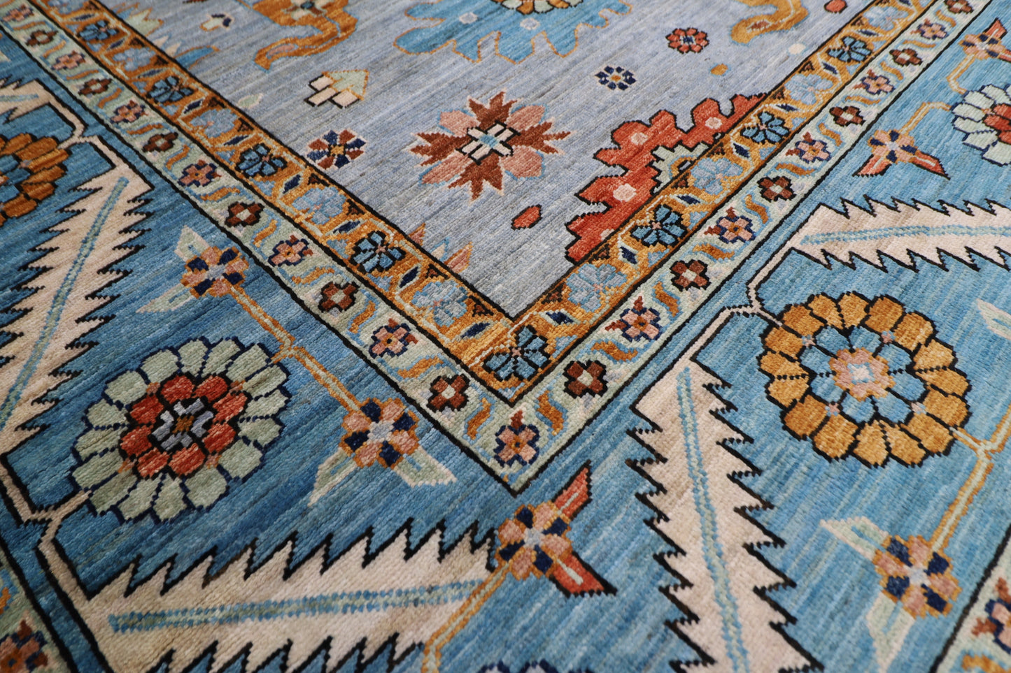 252 x 304 cm | Blueish Grey Afghan Tribal Hand Knotted Wool Carpet
