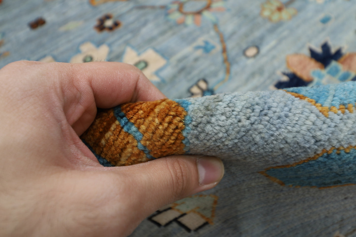 252 x 304 cm | Blueish Grey Afghan Tribal Hand Knotted Wool Carpet