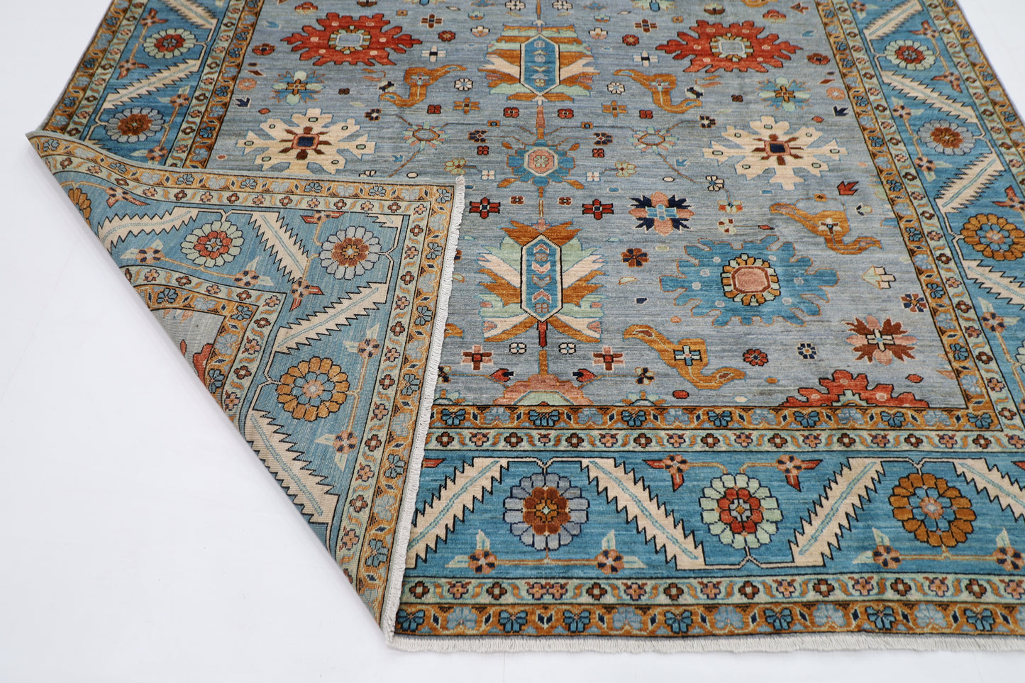 252 x 304 cm | Blueish Grey Afghan Tribal Hand Knotted Wool Carpet
