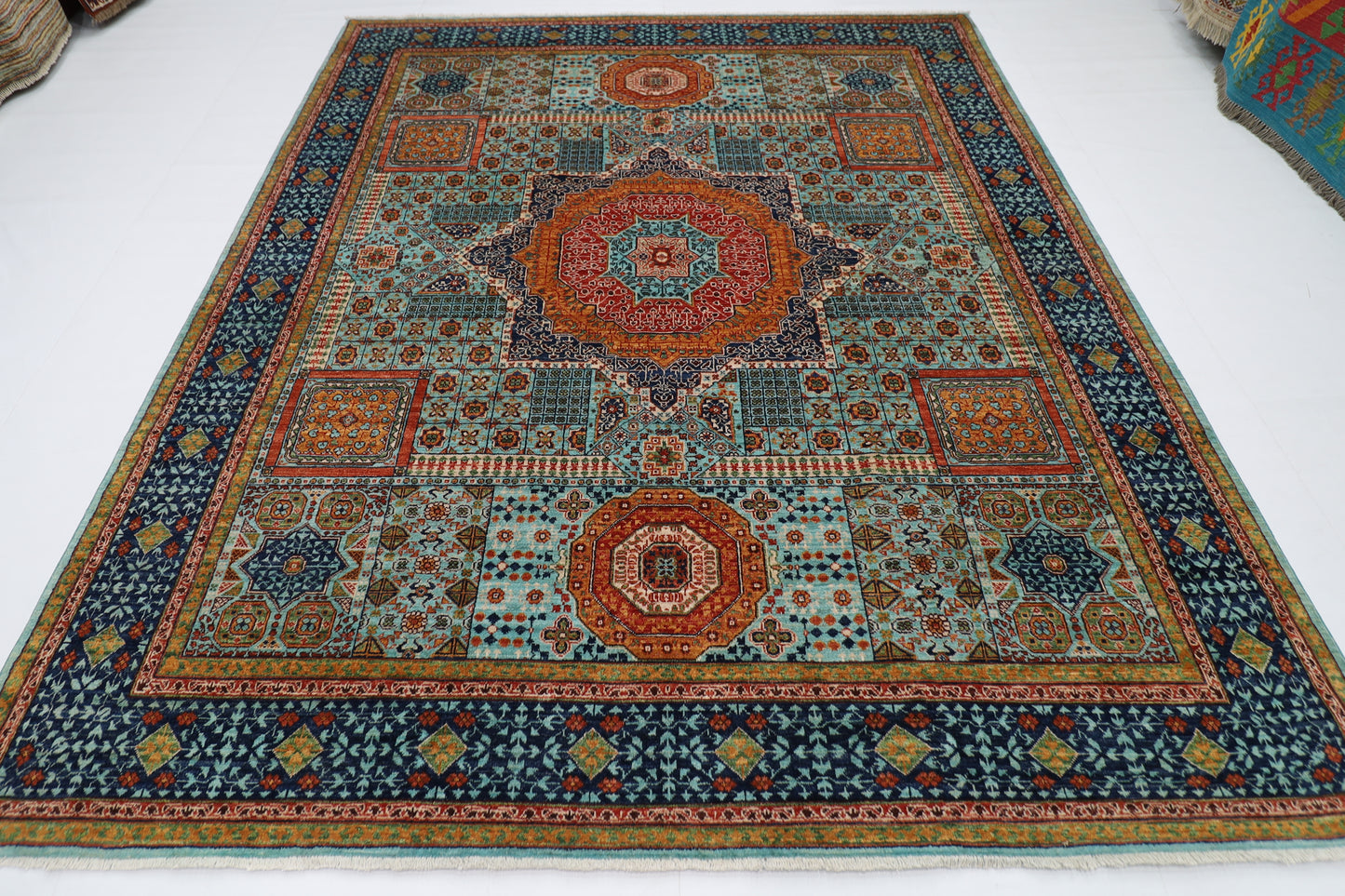250 x 300 cm | Mamluk Turquoise Afghan Tribal Hand Knotted Wool Carpet