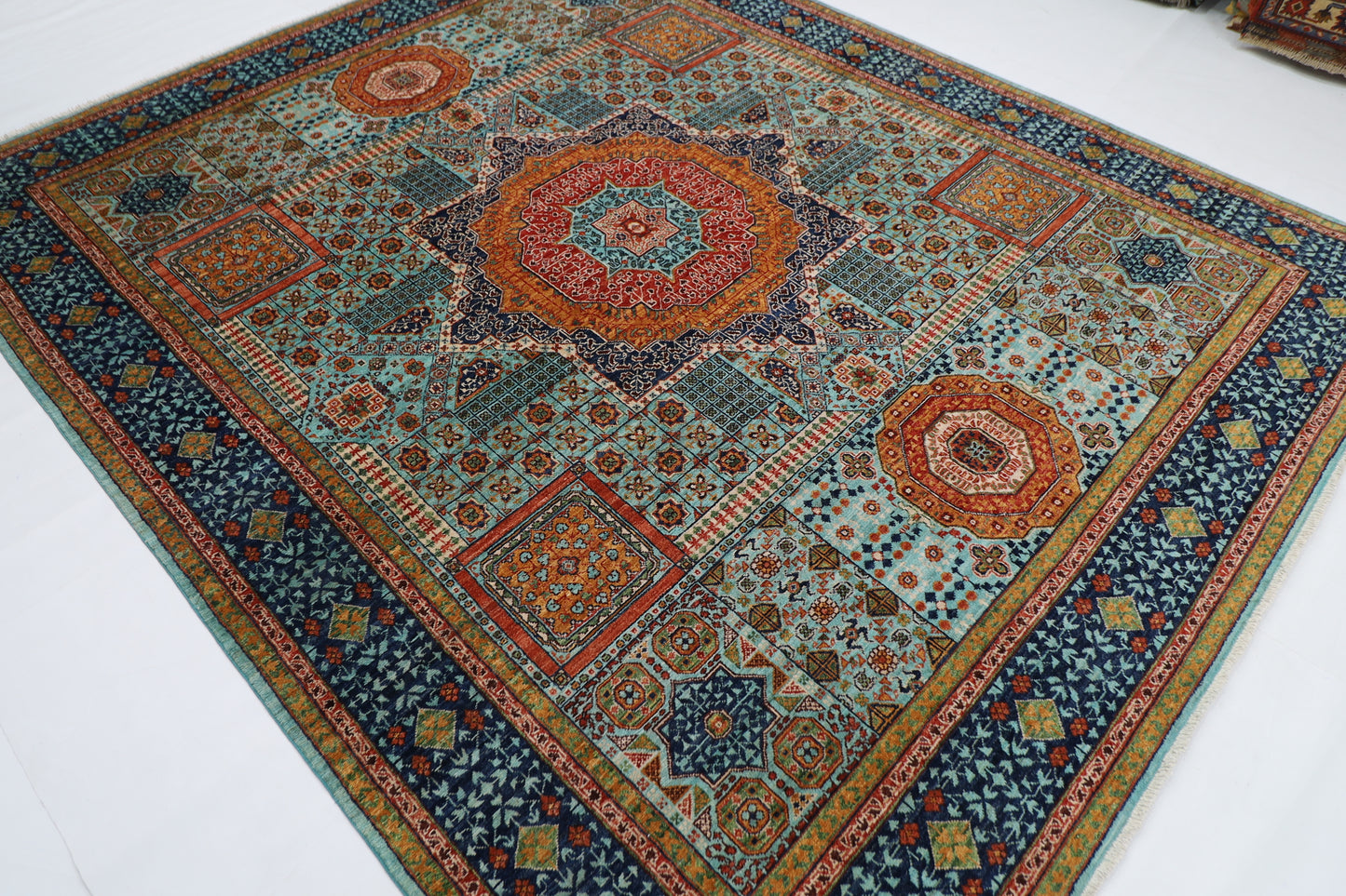 250 x 300 cm | Mamluk Turquoise Afghan Tribal Hand Knotted Wool Carpet