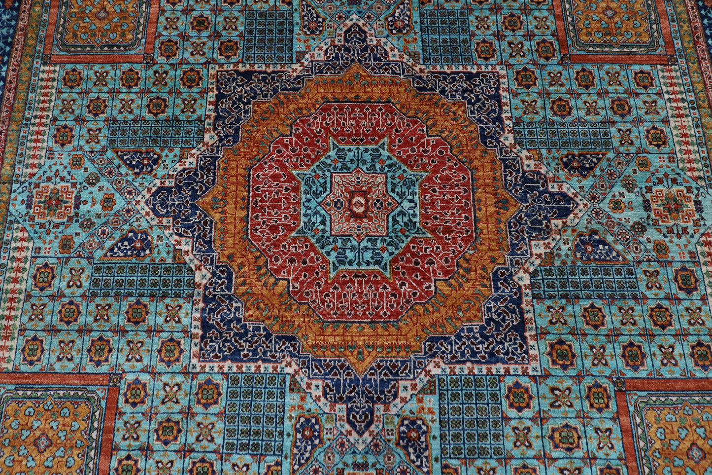250 x 300 cm | Mamluk Turquoise Afghan Tribal Hand Knotted Wool Carpet