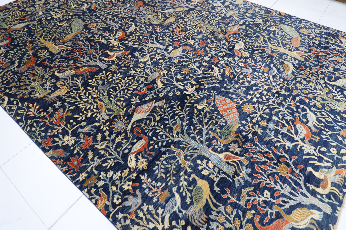 300 x 420 cm | Birds Navy Blue Afghan Tribal Hand Knotted Carpet